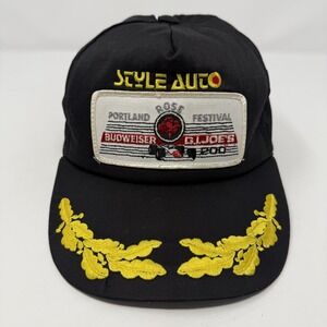 Vintage Budweiser Hat Cap Fitted Black Portland Rose Festival GI Joes Mens 00s